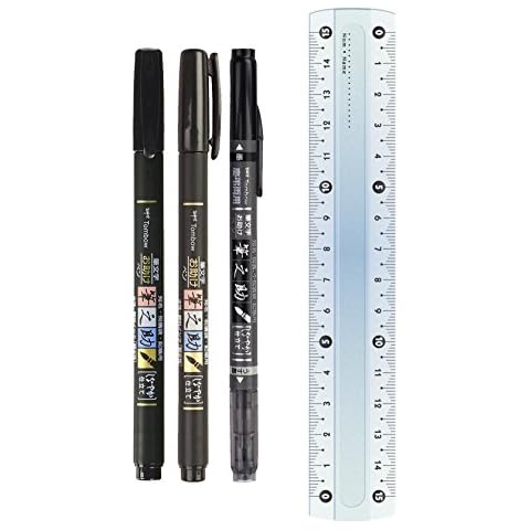 Tombow Fudenosuke Brush Pen Set with Ruler Cover