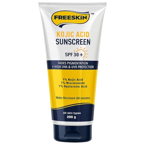 Image of Free Skin Kojic Acid Sunscreen SPF 30+ | Fades Pigmentation & Dark Spots | High UVA Protection | Enriched with 1% Kojic Acid, 1% Niacinamide & 1% Hyaluronic Acid | Suitable for All Skin Types | 200g