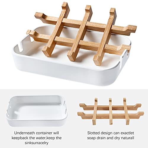Soap Dishes For Bar Soap,2 Pack Environmentally-Friendly Bathroom Soap Dishes (Removable),2Pcs/Set Bamboo Soap Dishes Holder,Bathroom Sink Soap Dish,White Soap Dishes. #TOP1