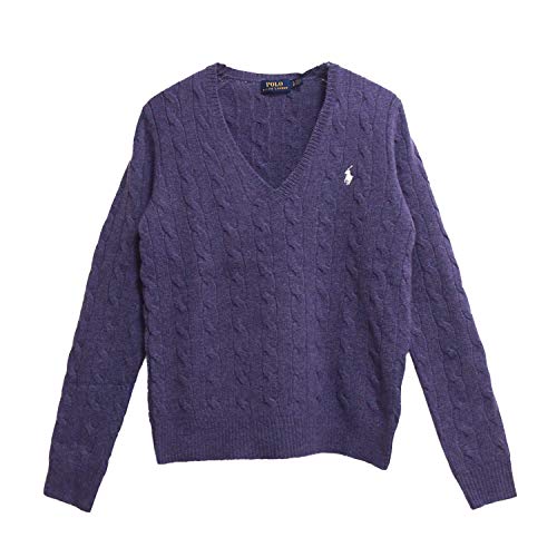 (ラルフローレン) Ralph Lauren ポロ レディース メリノウール Vネック ケーブル ニット セーターPOLO Knit Top (M, JUNEBERRY/WHITE) [並行輸入品]