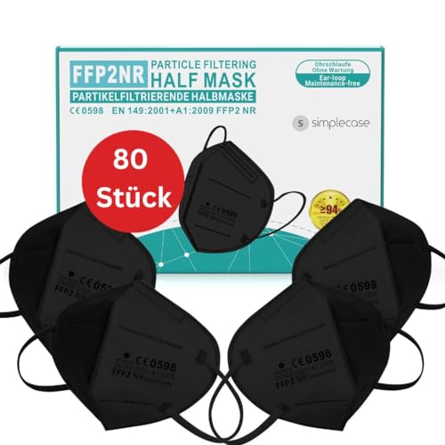Simplecase 80 Stück FFP2 Maske Zertifiziert von offiziell benannter Stelle 0598 Atemschutzmaske Partikelfiltermaske