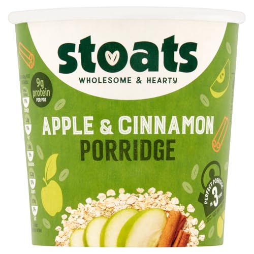 Stoats Apple & Cinnamon Porridge Pots – Made with Scottish Oats, Convenient Single-Serve 60g Pots, Great for Breakfast at Home or On-the-Go (Pack of 16)
