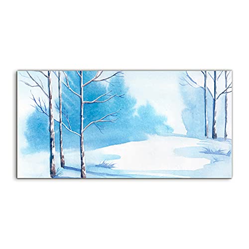 Déco murale paysage enneigé en verre trempé 140x70cm pour chambre parentale