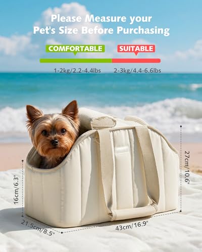 Pecute Dog Purse Carrier, Lightweight Dog Carriers for Small Dogs with Large Pockets, Dog Soft-Sided Carriers up to 6.6lbs, Pet Carrier for Puppy Cat Rabbit, Suitable for Travel, Subway, Cream - Image 3