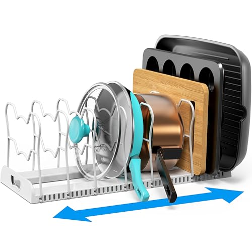 SIMPLE HOUSEWARE Expandable Pan Organizer Rack, 10 Adjustable Com...