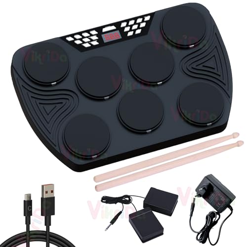 Image of VikriDA Kids Hand Drum Puzzle Game with LED Lights - Portable Electronic Desktop Drum Toy with Sound & Light Effects