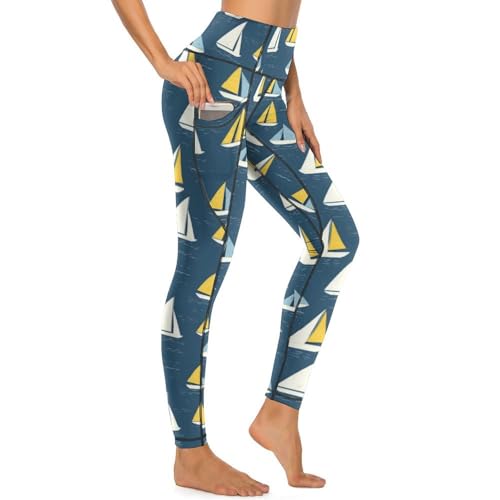 Pantalon de yoga avec poches pour femme imprimé voilier gym