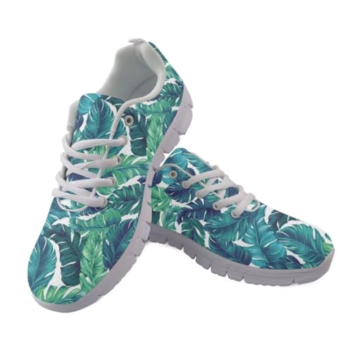 Women Casual Shoes Tropical Leaves Non Slip Comfortable White Sole Lace Up Lightweight Sneaker