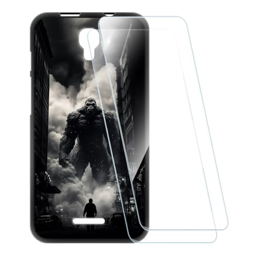 ESCAMOT Bedruckte Hülle + 2 Glas Schutzfolie Kompatibel mit Alcatel Pixi 4 5.0