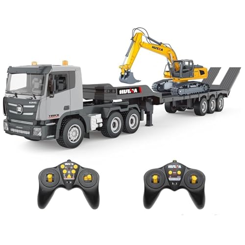 Fistone RC Semi Truck & Excavator Set, 2.4Ghz Remote Control Toys, 1:24 RC Semi-Trailer Engineering Tractor With Sound and Lights, Construction Vehicles for Boys