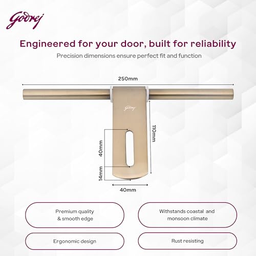 Image of Godrej Door Fittings | Aldrop for Main Door (10 inch, Antique Brass) | Premium SS Latch /Kadi for Left or Right Handed-Doors | Aldrops for Double Doors, Home, Bedroom, Puja Room | Size 250 X 14 mm