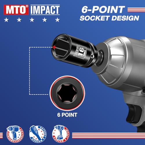Image of MTO 1 /2 inch Drive 16mm Shallow Impact Socket, 6-Point Metric Socket for Automotive Maintaince, CR-V Steel Meets ANSI Standards