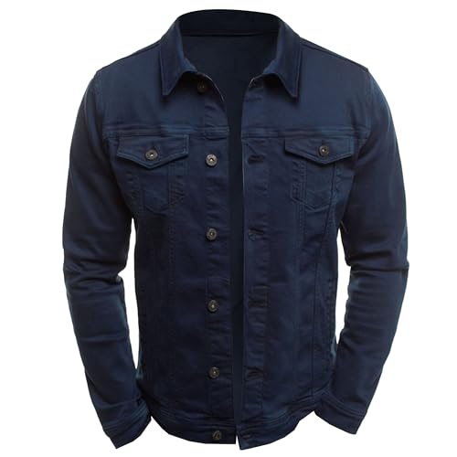 Maiyifu-GJ Men's Casual Classic Denim Jacket Slim Fit Fashion Jean Coat (navy,Medium)
