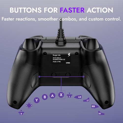 Image of Kreo Surge LITE Wired Gaming Controller for PC | Hall Effect Joysticks & Triggers | 1000Hz Polling Rate | Dual Asymmetric Rumble | Turbo Mode | Programmable Macro Buttons | USB-A | Windows, macOS, Android Compatible