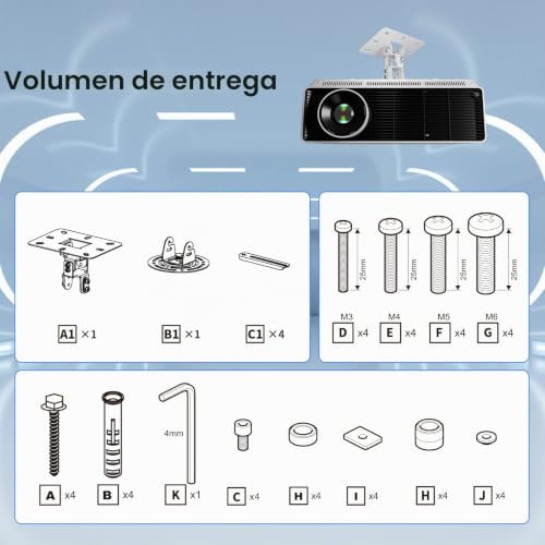 Miniatura 7 de Xinlei Soporte Proyector Techo, Inclinable -15 Rotación De 360 Hasta 13.6kg 30lbs, Soporte Proyector Pared Blanco - Pr14w