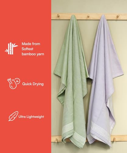 Image of Thirsty Towel by Doctor Towels, Bamboo Bath Towel Slub 250 GSM | Pack of 2 Quick Dry & Ultra Soft | Antimicrobial Bamboo Towels for Bath Large Size 75 x 150 cm for Men & Women - Green, Viola