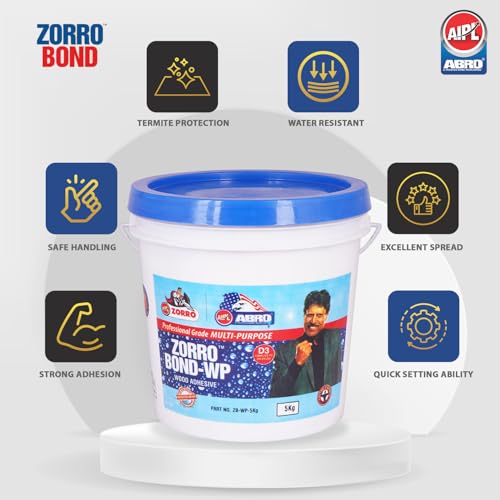 Image of ABRO ZORRO BOND-WP Wood Adhesive Professional Grade Multi-Purpose Water-Resistant Heavy-Duty Glue with Extreme High Bond Strength for Woodwork Furniture Home Office (5Kg)