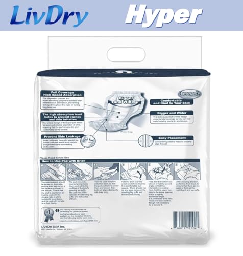 LivDry Enchimento de almofada de alta absorção para cuecas de incontinência e fraldas para adultos,