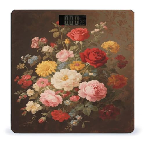 Báscula digital de baño vintage floral con pantalla LED