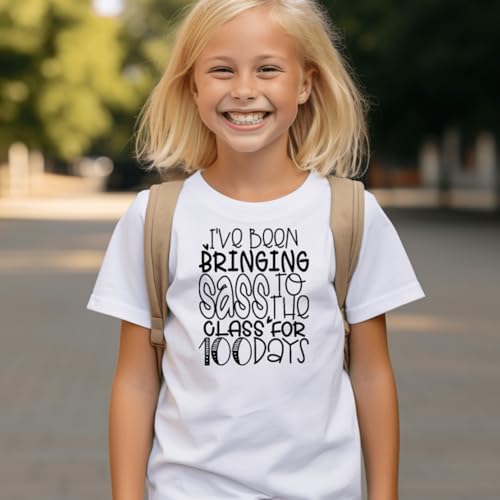 Image of Kids Little Boys Girls 100 Days of School Shirt Short Sleeve Funny Graphic Letters Print Celebration Top
