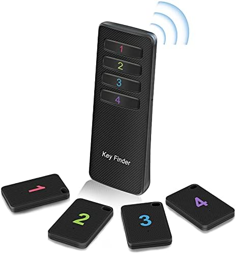 Key Finder, Stick on TV Remote Control| Find My Keys Device, 4 Pack Wireless Car Key Finders That Make Noise | 115ft Range 85dB RF Keys Tracker, Phone/Wallet Finder with 4 Item Locator Tags