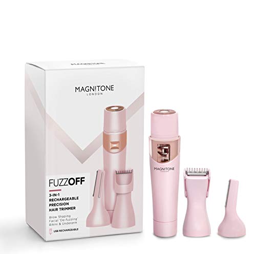 Magnitone FuzzOff 3-in-1 Rechargeable Ladies Precision Hair Trimmer Depilator for Face, Jawline, Upper Lip, Eyebrows, Body, Underarm and Bikini Line - Pink