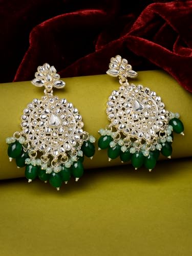 Elegant Beaded Kundan Drop Earrings (E105786)