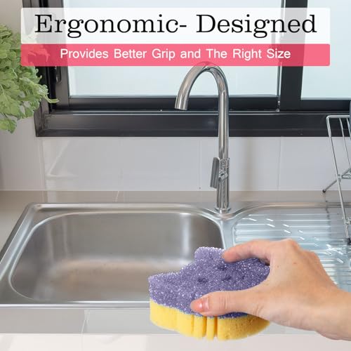 Image of FillTouch 3 Pcs Dual Sided Scrub Sponge Multi Functional Cute Temperature Sensitive Non Scratch Dish Sponge for Washing Dishes Kitchen Bathroom(Cat,Pink, Yellow, Purple)
