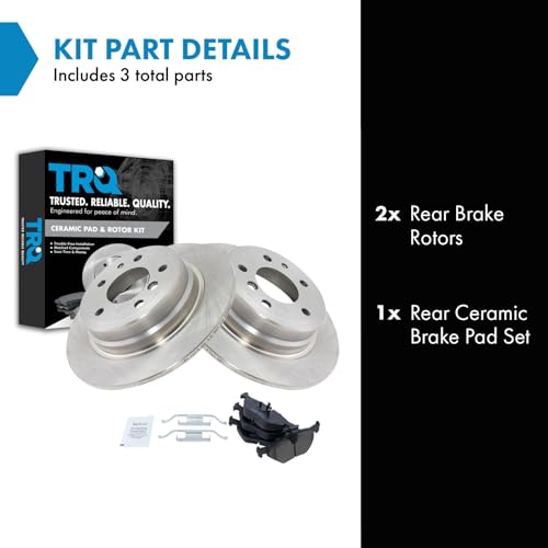 Image of TRQ Rear Brake Pad and Rotor Set Ceramic | For 1989-1995 BMW 525i 1993 525iT 1994-1995 530i 1989-1993 535i