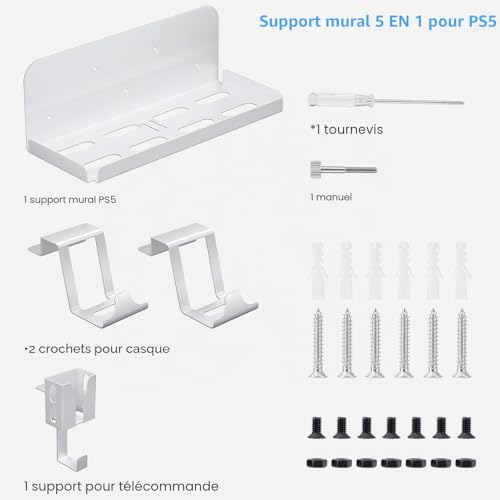 Support mural PS5 Playstation 5 avec support de contrôleur et crochet casque