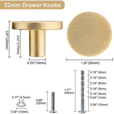 WEAVERBIRD 4PCS Brushed Gold Cabinet Knobs Round Dresser Drawer Knobs Kitchen Cabinet Handles Bedroom Drawer Pulls Wardrobe Door Knobs