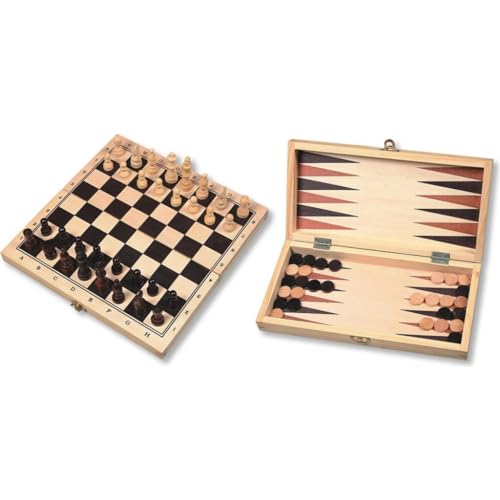 Wooden Board Game Set Compendium Travel Games - Chess, Draughts, Backgammon