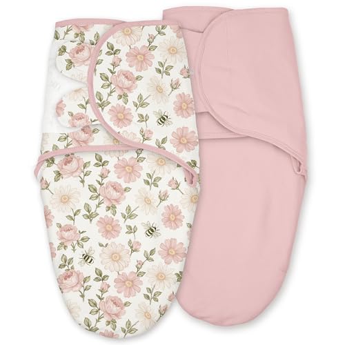 Image of CIVARUA KIDS Baby Swaddles for Newborn Organic Cotton, Soft & Snug Newborn Velcro Swaddle 0-3 Months Sleep Sack Helps Calm Startle Reflex, 2-Pack Wrap Nursery Swaddling Bloom Floral