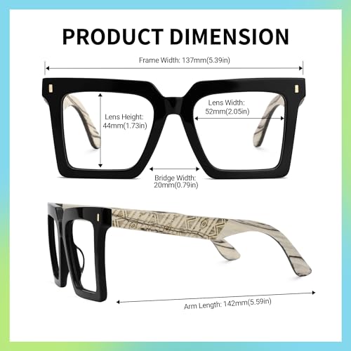 Image of Zeelool Vintage Square Wood Arm Eyeglasses Frame for Men with Non-prescription Clear Lens ZJGX320783-01 Black