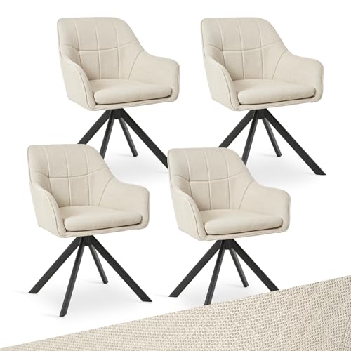 Goeurvant Drehstuhl Esszimmer Beige mit Armlehne, 4er Set drehbarer esszimmerstuhl, Küchenstuhl,Polsterstuhl, aus Polyester, mit Metallbeine für Esszimmer Küche Büro