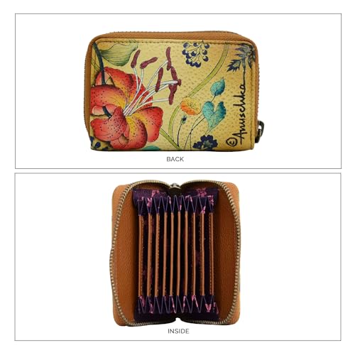 Image of Anuschka Women's Hand-Painted Genuine Leather Accordion Style Credit and Business Card Holder - Caribbean Garden