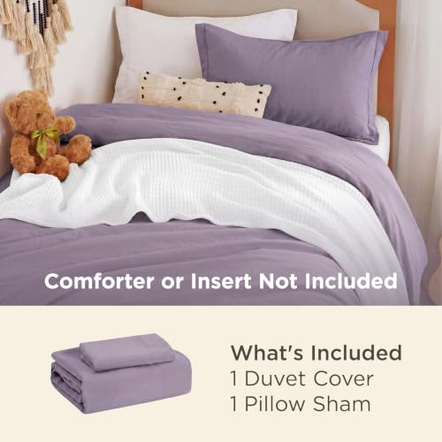 Image of Bedsure Prewashed Twin Duvet Cover, Cotton-Like Bedding Set, Dusty Purple
