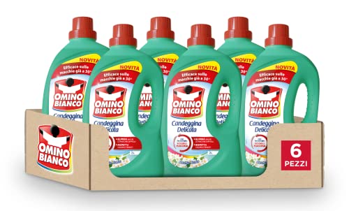 Omino Bianco - Candeggina suave con tecnología Disolver manchas, acción quitamanchas e higienizante, eficaz a bajas temperaturas, esencia de musgo blanco, 2000 ml x 6 paquetes