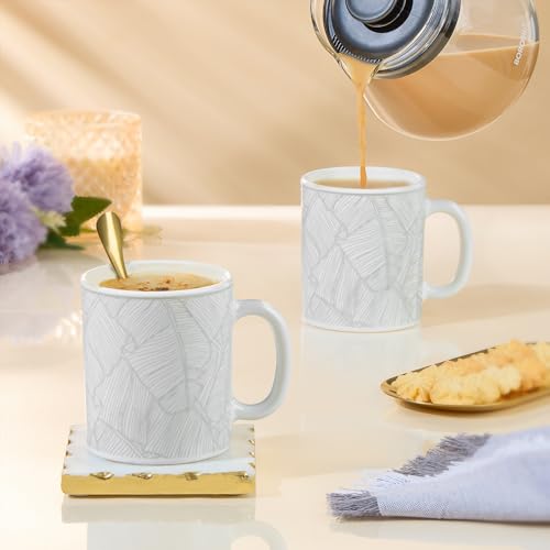 Image of Larah by BOROSIL 320ml x 2pc Opalware Ivy Tea /Coffee Mug Set, Microwave & Dishwasher Safe Embossed Design Crockery Ideal for Daily Use & Gifting