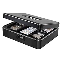 Cashier Register Kasten Combination Lock Cash Box - Large Metal Money Box With Tray, 11.8x9.5x3.5 Inches Black Kasten Metal Money Storage Box