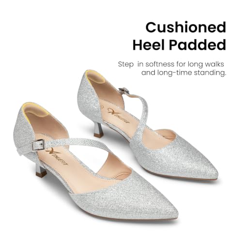 Athlefit Women's Low Kitten Heel Pumps Dress Shoes Silver Glitter 8 by Athlefit - Used condition - Image 6
