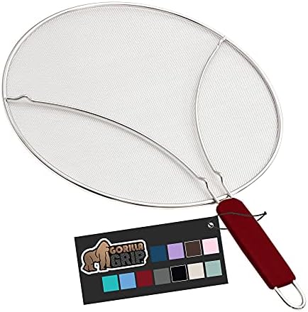 Gorilla Grip Splatter Screen for Frying Pan, Easy Clean Stainless Steel Grease Cover, Stop Hot Oil and Bacon Splash, Cooking Guard for Skillet, Comfortable Handle, Dishwasher Safe, 11.8 Inch, Red