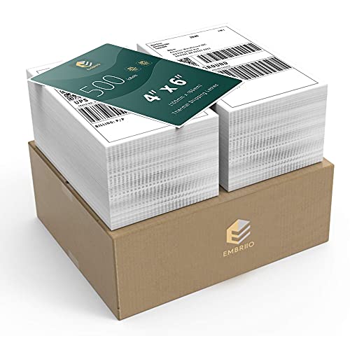 EMBRIIO 4x6 Direct Thermal Labels Pack of 1000-4 x 6 (100mm x 150mm) White Shipping Address Labels Replacement for GP-1324D & Compatible with Thermal Printers