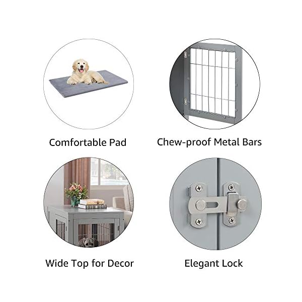 unipaws-Furniture-Style-Dog-Crate-End-Table-with-Cushion-Wooden-Wire-Pet-Kennels-with-Double-Doors-Medium-and-Large-Dog-House-Indoor-Use Wooden Wire Pet Kennels with Double Doors