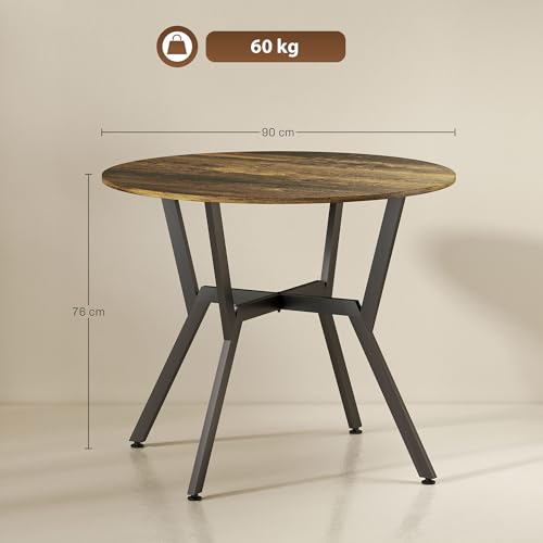 HOMCOM Dining Table, Round Kitchen Table with Black Legs, Anti-slip Foot Pads for Living Room, Dining Room, 90 x 76 cm, Rustic Brown - Image 3