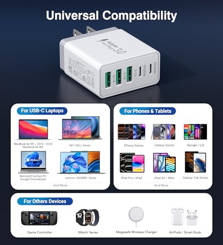 Image of 60W USB C Wall Charger Block, 2Pack 5-Port C Charger Fast Charging Block Dual PD Power Adapter&QC Wall Plug Multiport Type C Charging Cube Brick for iPhone 12 /13 /14 /15 /16 /17 Pro Max, iPad,Samsung