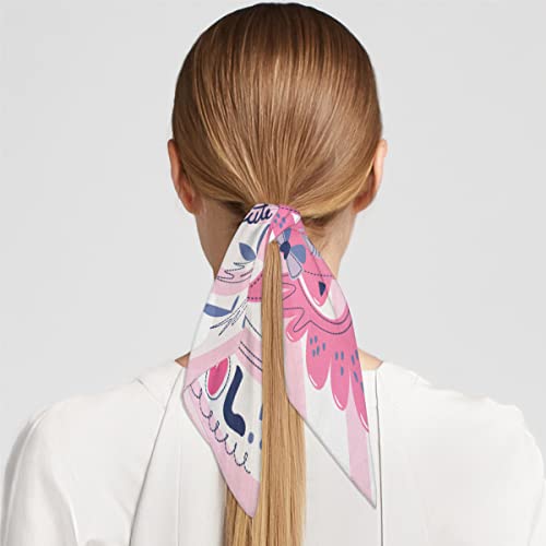 Pink Owl Cartoon Square Silk Hair Scarf for Women, Lightweight Summer Head Scarf for Girls Wedding Travel Yoga Handkerchief Shawl Sunscreen Scarves Hair Accessories 23.6 Inches4