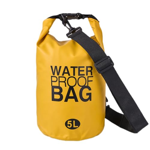 Waterproof Dry Bag 2L/5L/10L/20L, Roll-Top PVC Dry Sack Keeps Gear Safe and Dry, Ideal for Kayaking, Camping, Boating, Rafting, Paddleboarding, Beach Trips, Water Sports (Yellow, 5L - Single Strap)