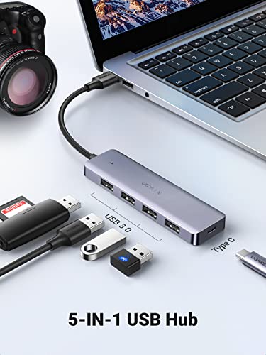 Image of UGREEN USB 3.0 Hub 4 Port Ultra Slim Data Hub with 5V Micro USB Power Compatible for MacBook Mac Pro Mini, iMac, Surface Pro, XPS, IdeaPad, MateBook X Pro, Notebook PC, USB Flash Drives, Mobile HDD