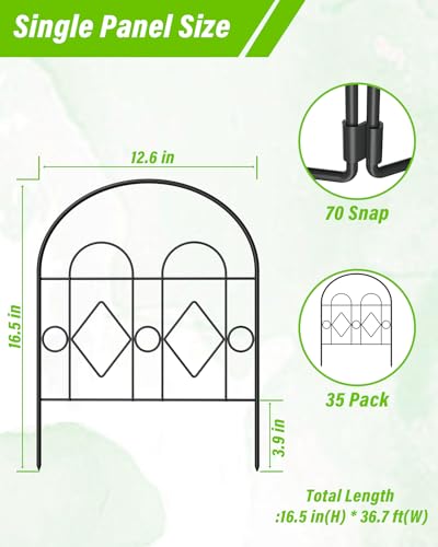 MOOACE Decorative Garden Fence 35 Pack, 16.5 in(H) x 36.7 ft(L), Outdoor Animal Barrier, No-Dig Fencing for Dogs Rabbits Pets Rustproof Wire Mesh Panels, Flower Borders for Backyards, Patios and Yards